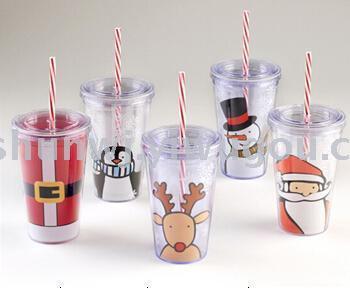 吸管杯 塑料杯 插紙廣告杯350ml