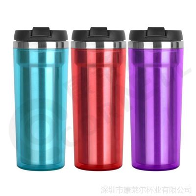 2018新款內(nèi)鋼外塑隨行杯420ml雙層防漏不銹鋼隨行杯低價促銷水杯